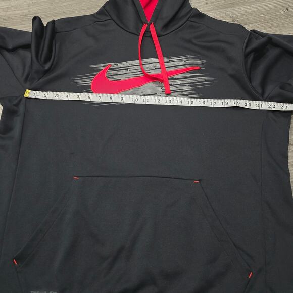 Nike Therma Fit Pullover Hoodie Sweatshirt Black Red Center Swoosh Sweater - Picture 5 of 7